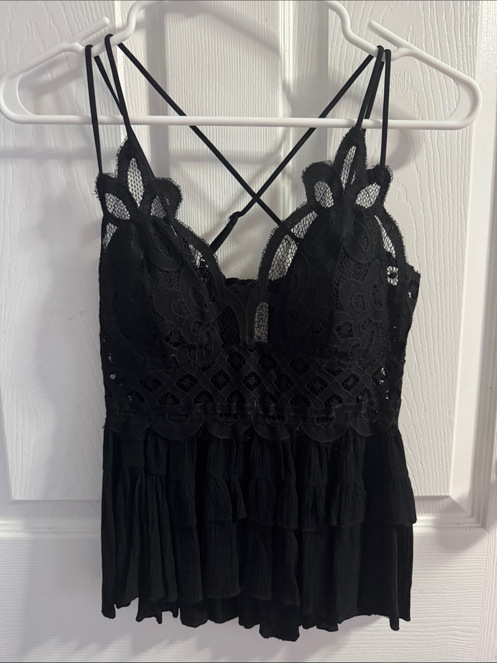 Zenana Outfitters Black Lace Ruffle Tank Top